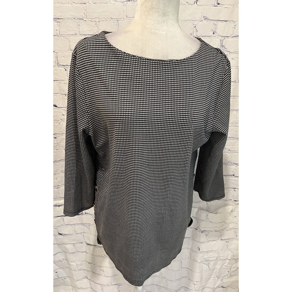 Chicos Button Detail Jacquard Top Womens Black Classic Career Size 2/large/12